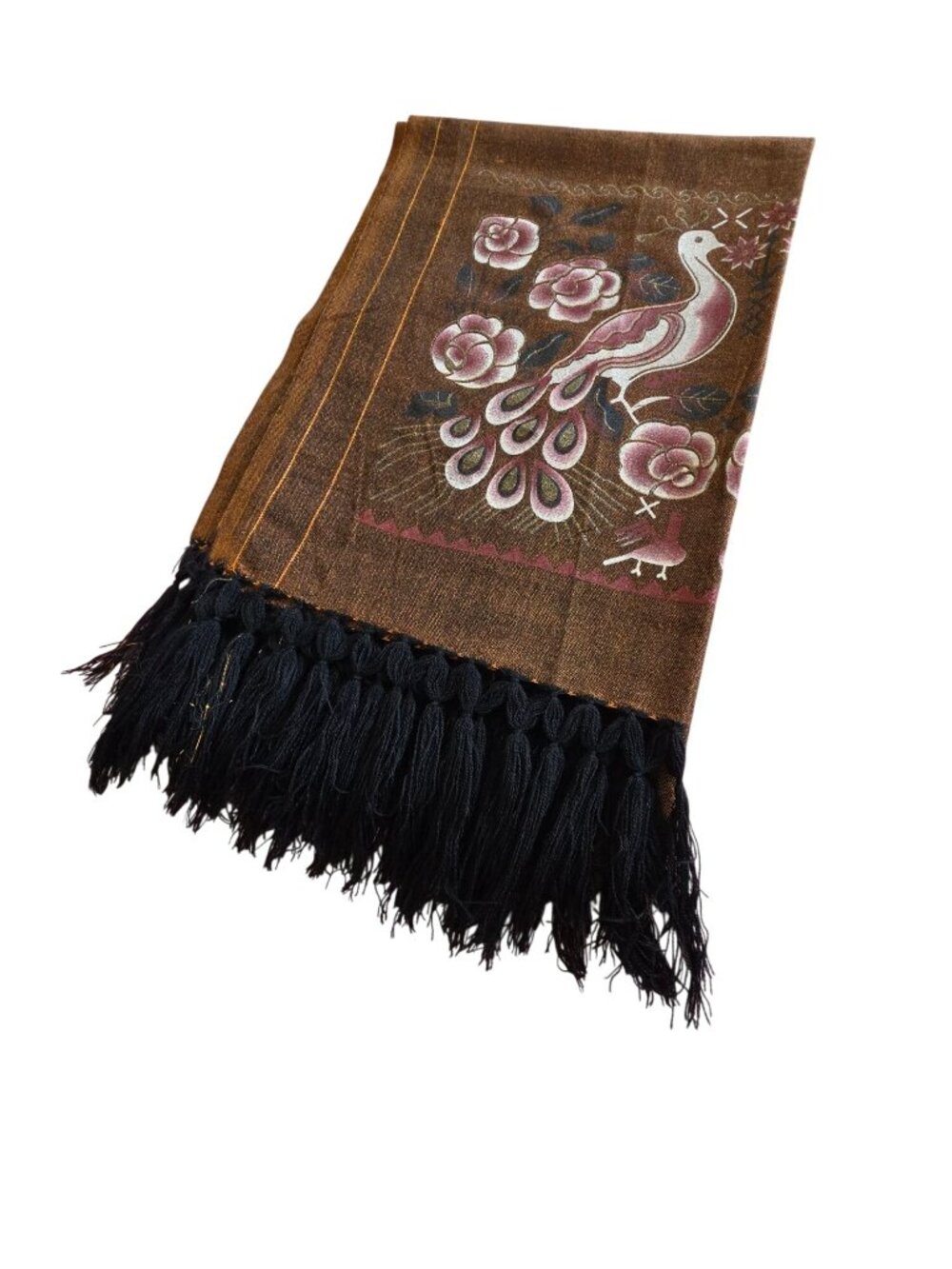 REBOZO SHAWL WRAP peacock design 88"x29" - Picture 2 of 3